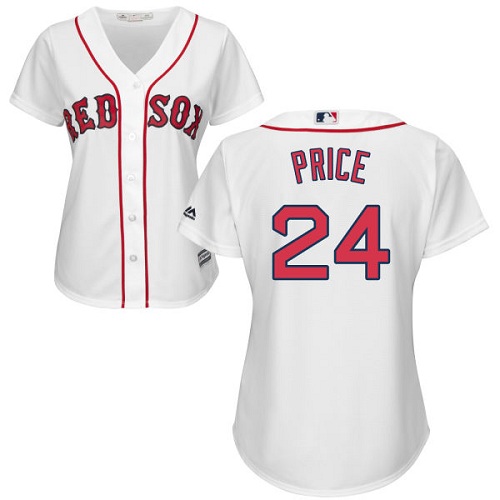 Red Sox #24 David Price White Home Women's Stitched MLB Jersey - Click Image to Close